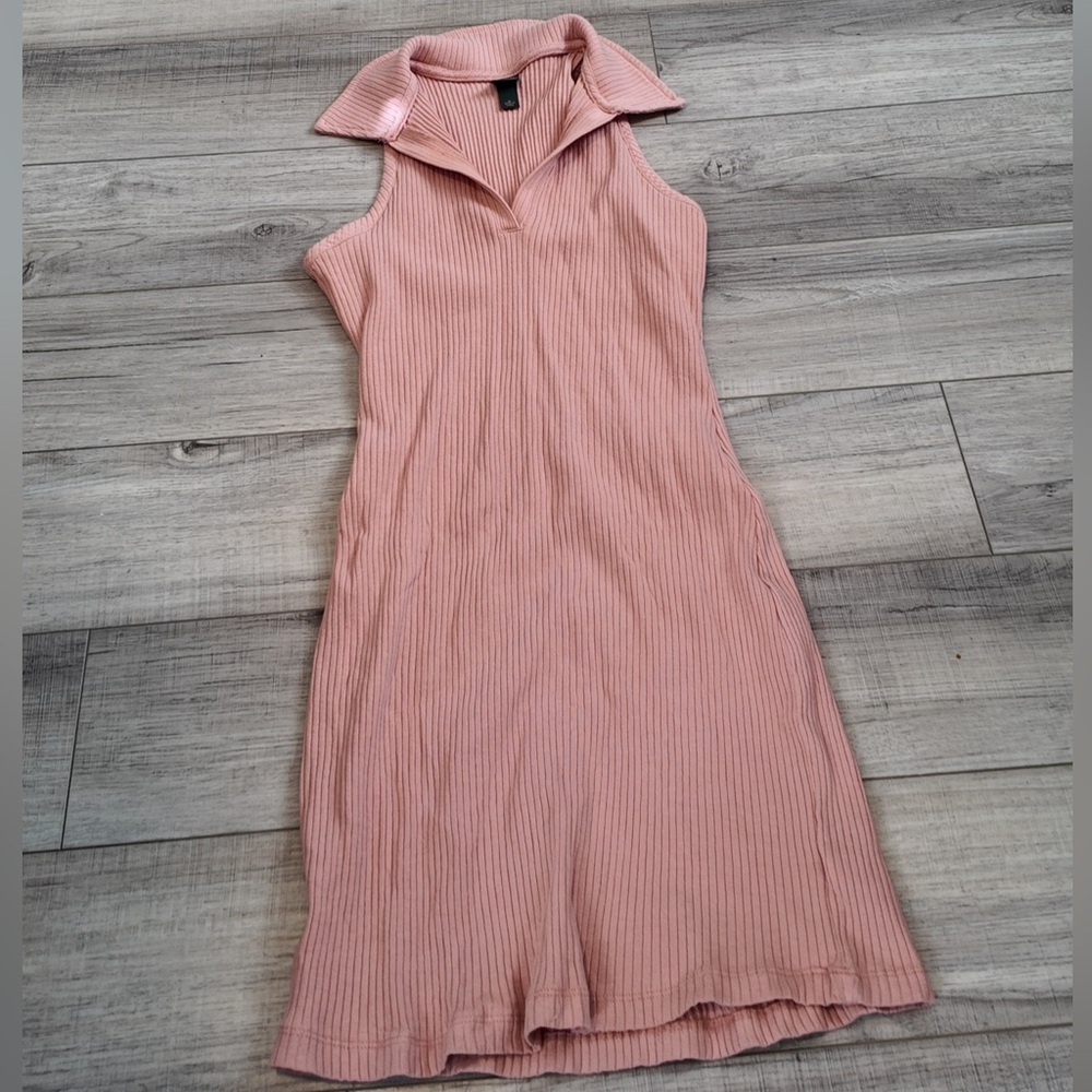 Wild Fable WNs Pink Ribbed Sleeveless Collared Bodycon Dress Summer Chic Spring